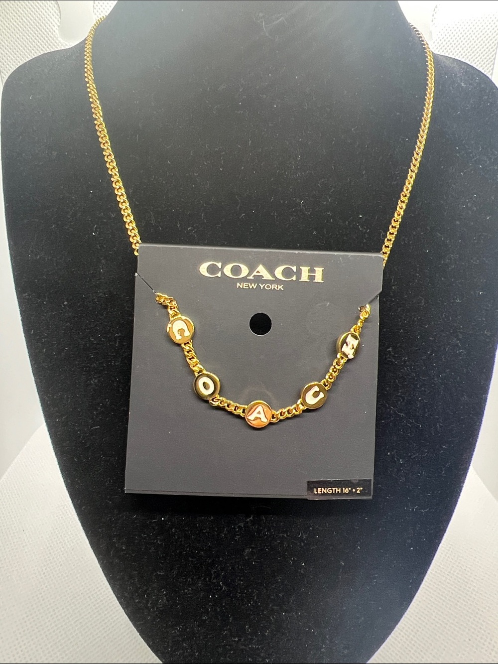 Coach Gold Letter Charm Necklace - Shiny Gold